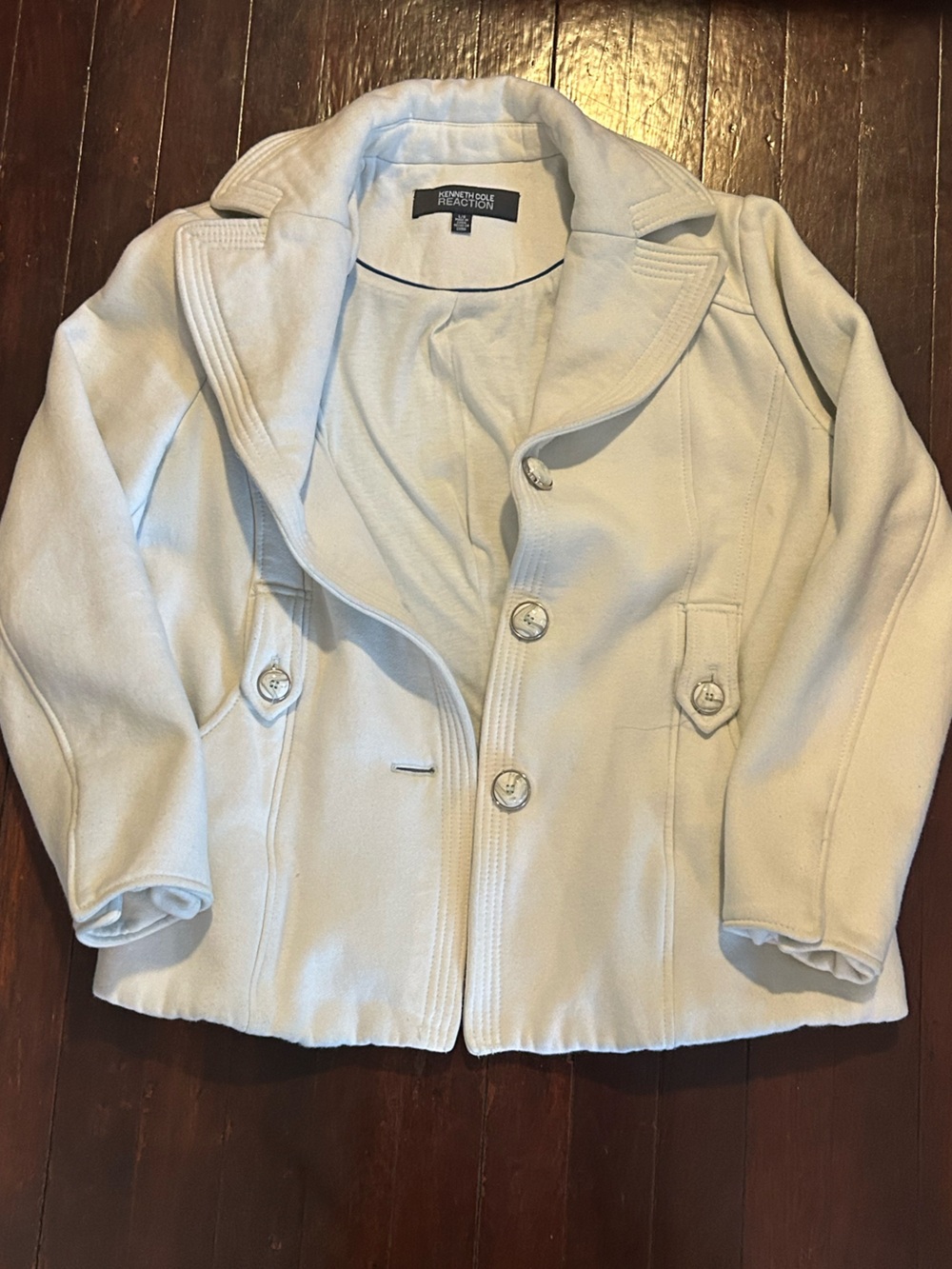 Kenneth Cole Reaction Women's Beige Solid Button Front Jacket Collared Size L